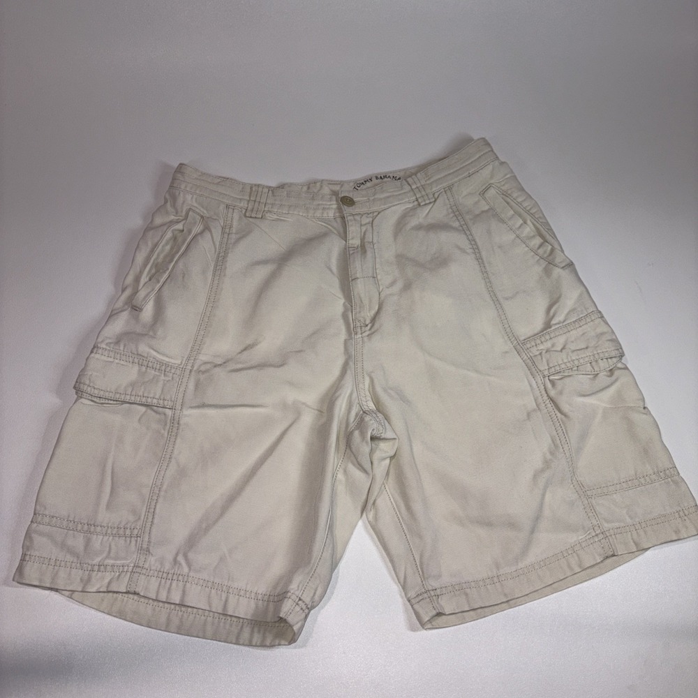 Vintage Tommy Bahama Relax Mens Size 35 Faded Relaxed Fit Cargo Shorts Beige